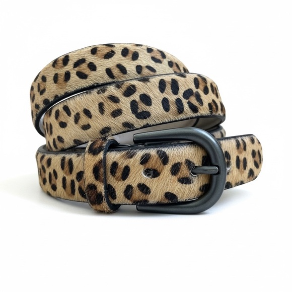 Leather Calf Hair Belt in Leopard Print Women’s Sz M 1” Pewter Buckle 35”-39” main image 8